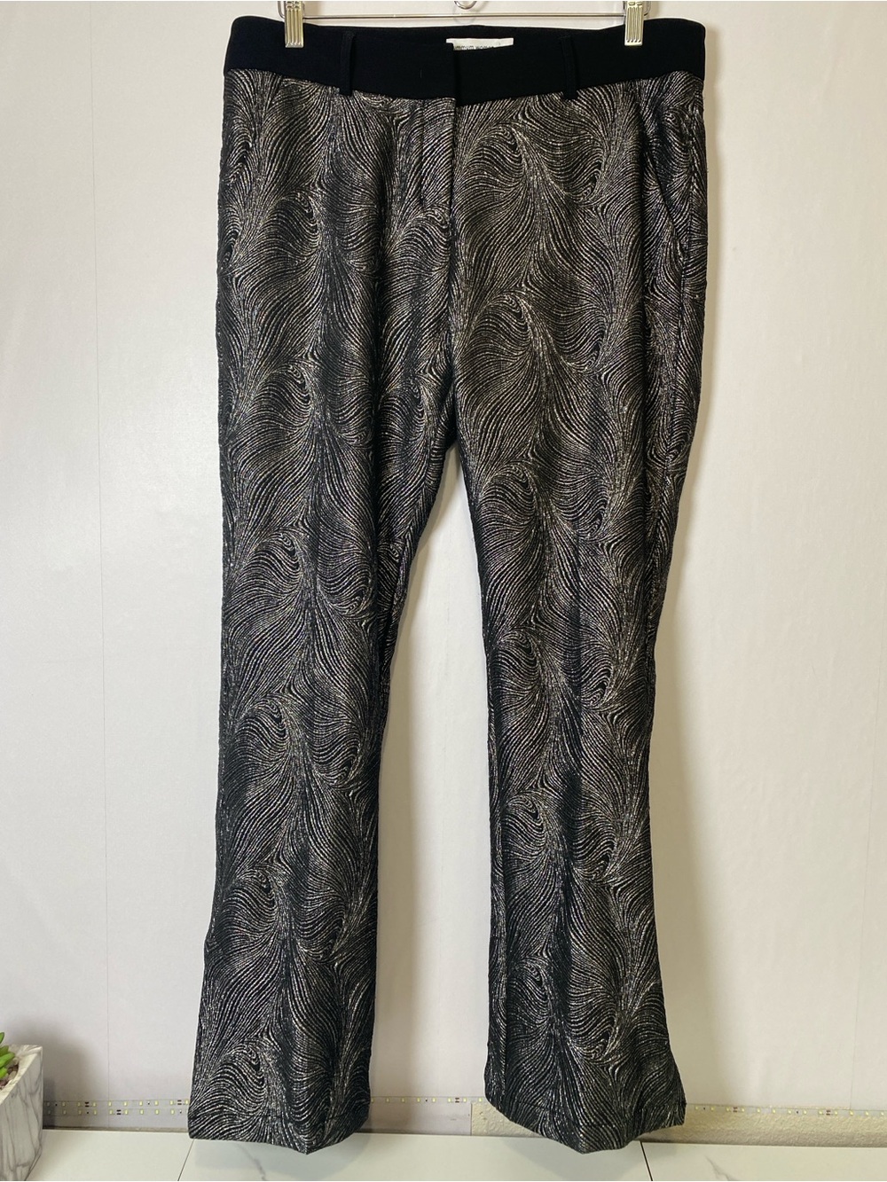 Summum Woman Metallic Silver Black Waves Trousers Pants Size 42 US 12 Women's